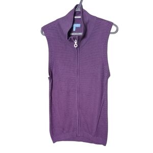 Koret Knit Purple Ribbed Sweater Vest Cotton Viscose Full Zip Size Small